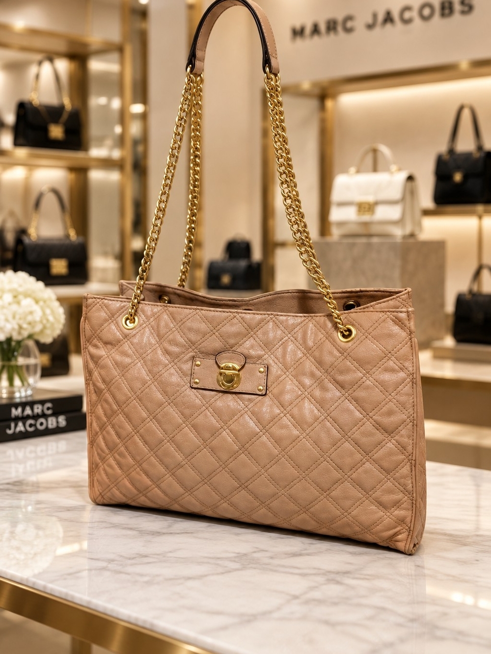Marc Jacobs Quilted Tan Leather Chain-Handle Tote